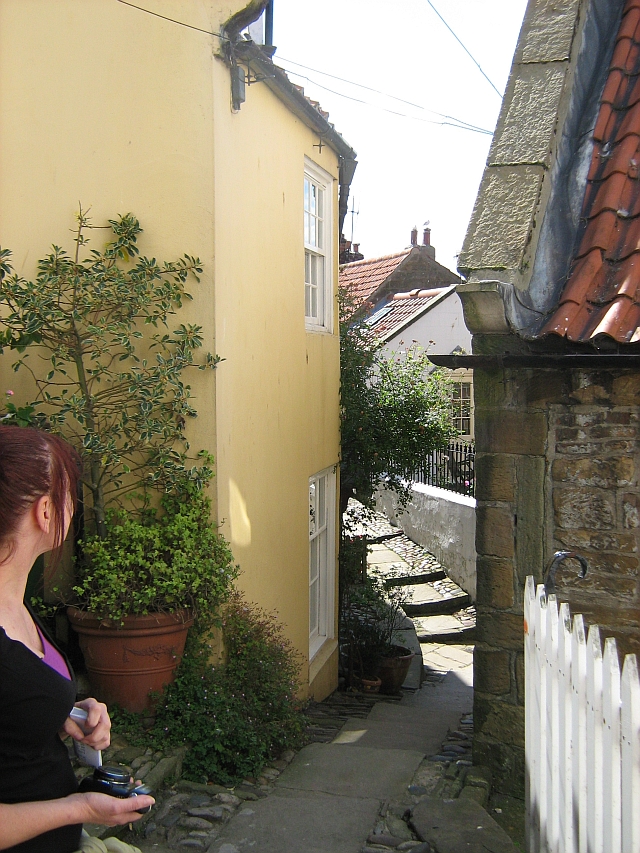 Another narrow street, more of a path, between tiny cottages in Robin Hoods Bay
